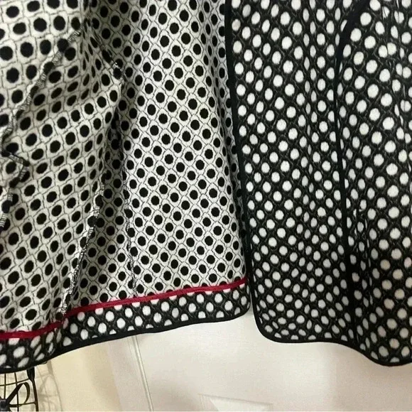 Chicos Polka Dot Plush Jacket Open Front Pockets Black White Collared - Picture 5 of 14